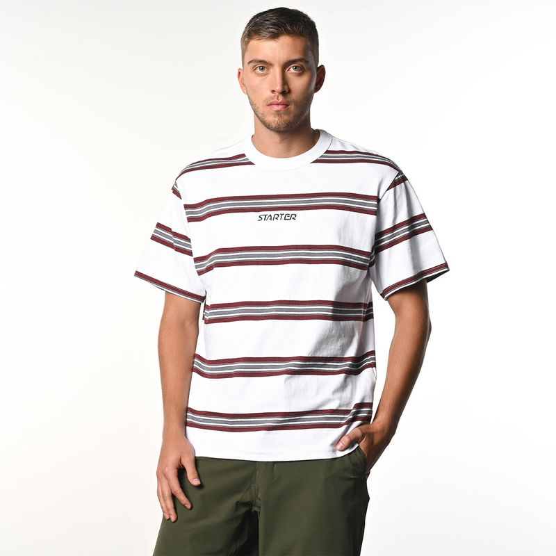 STARTER - Camiseta Hombre Manga corta Rayas de Algodón Starter