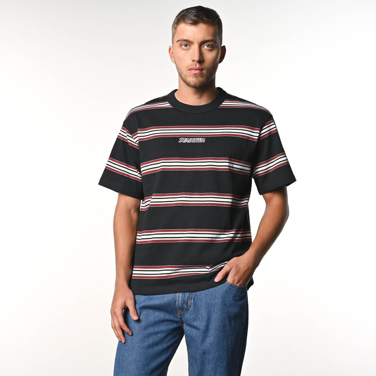 STARTER - Camiseta Hombre Manga corta Rayas de Algodón Starter