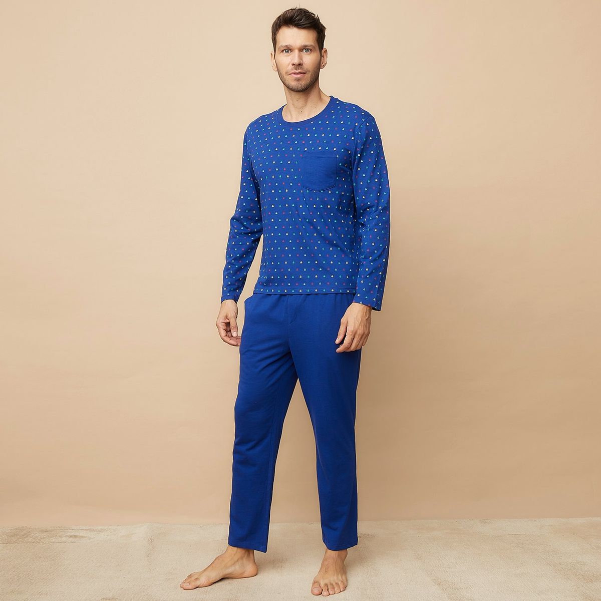 BENETTON - Pijama Hombre Manga larga con Logo de Algodón Benetton