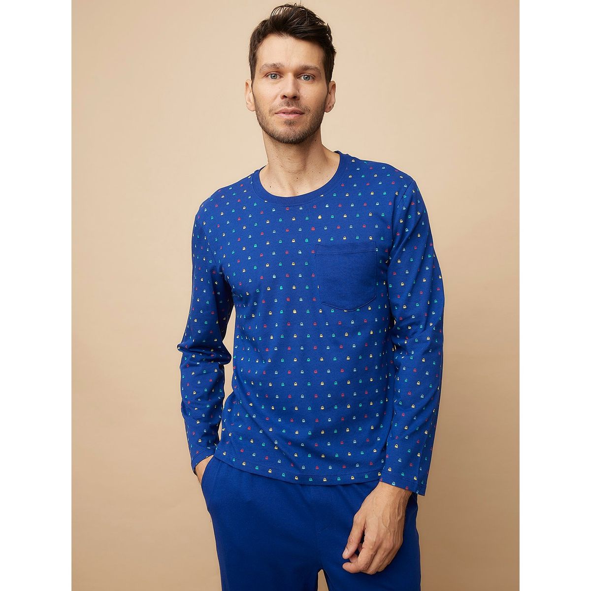 BENETTON - Pijama Hombre Manga larga con Logo de Algodón Benetton