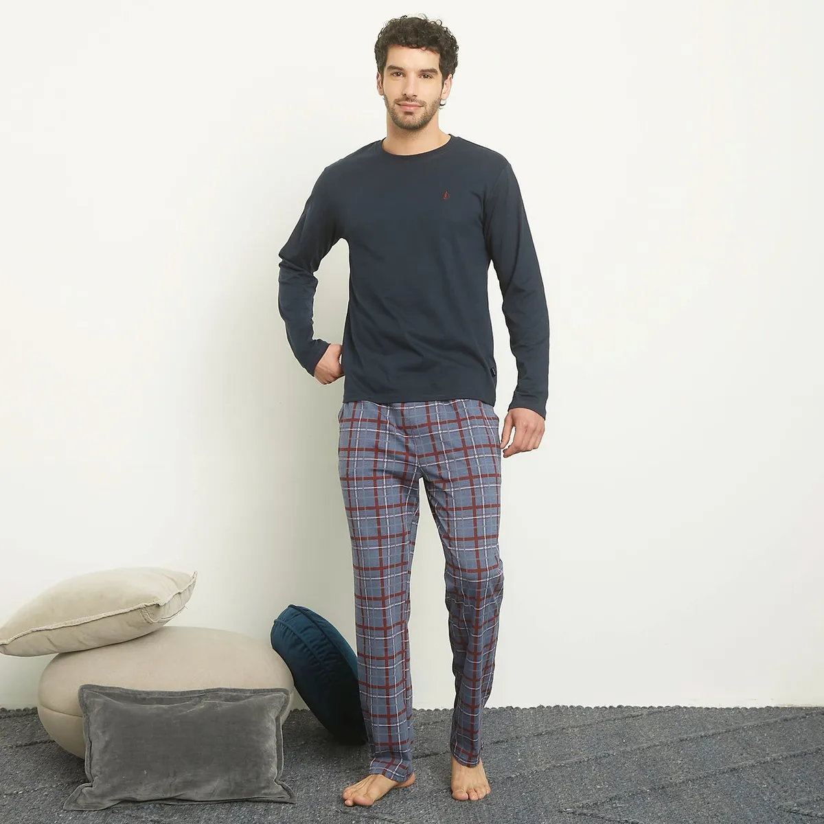 NEWPORT - Pijama Hombre Manga larga de Cuadros de Algodón Newport