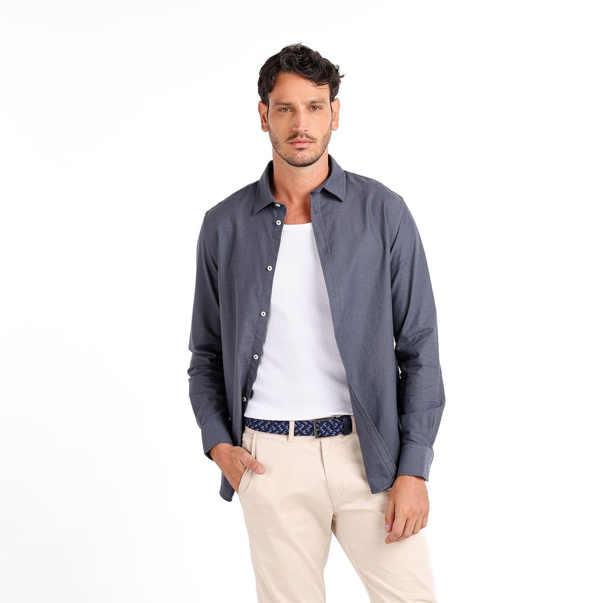 BASEMENT - Camisa Hombre Manga larga Slim Basement
