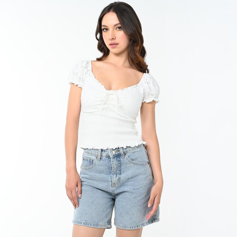 SYBILLA - Blusa Mujer con Bordado Manga corta globo de Algodón Sybilla 