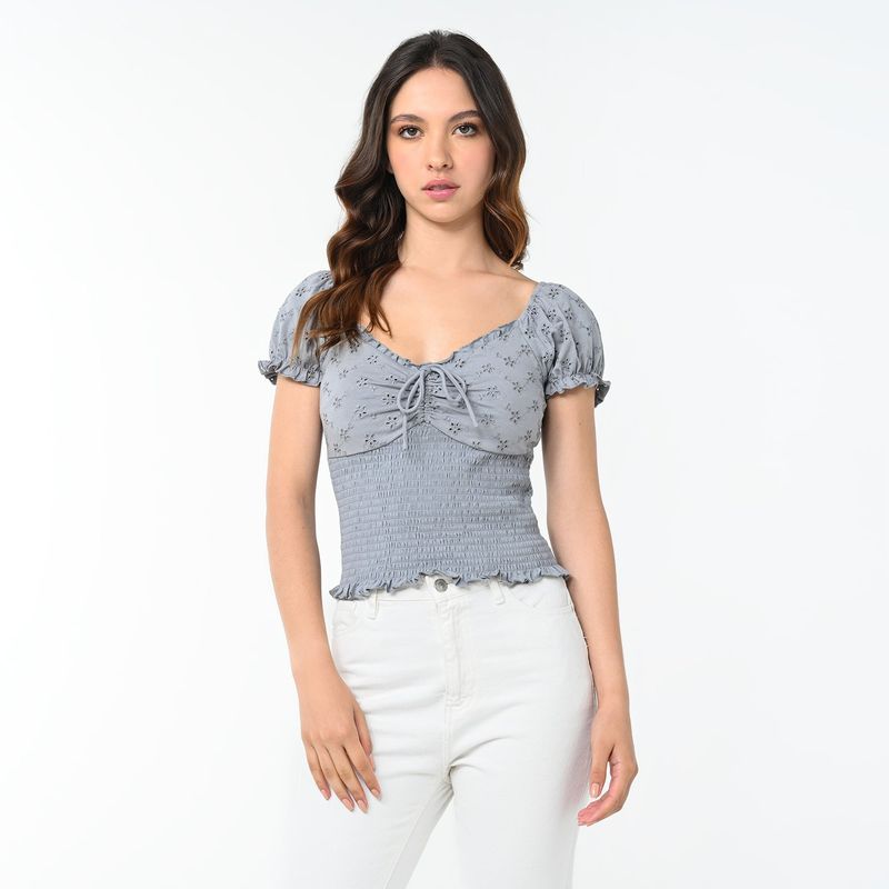 SYBILLA - Blusa Mujer con Bordado Manga corta globo de Algodón Sybilla 