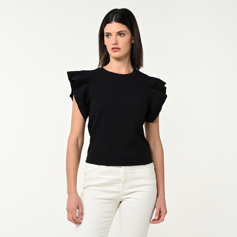 BASEMENT - Blusa Mujer con Boleros Manga corta de Algodón Basement