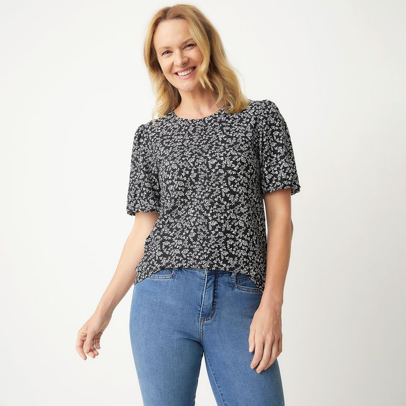 NEWPORT - Blusa Mujer con Estampado Manga corta globo Newport