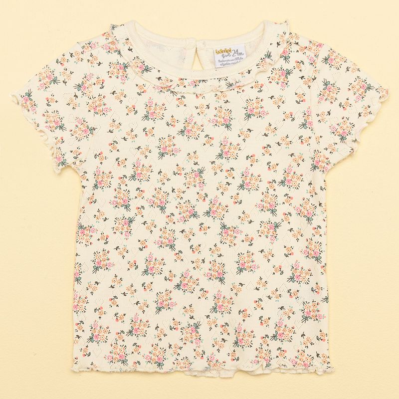 YAMP - Camiseta Bebé niña con Flores Manga corta Algodón Yamp