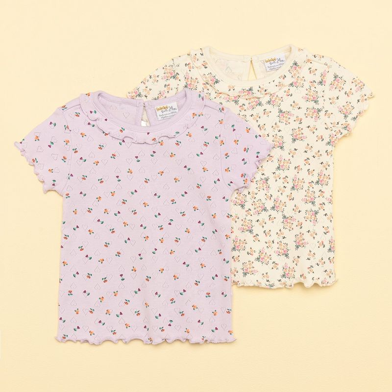 YAMP - Camiseta Bebé niña Pack de 2 unidades con Flores Manga corta Algodón Yamp