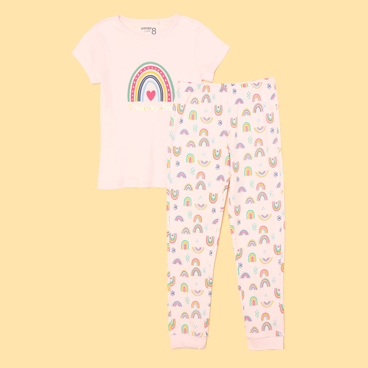 YAMP - Pijama para Niña 2 piezas Cintura elásticada Manga corta de Algodón Yamp