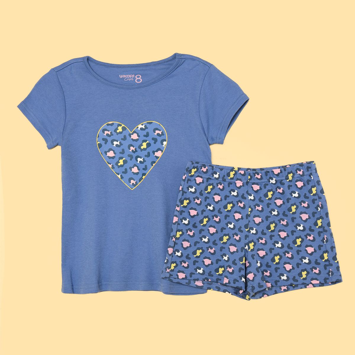 YAMP - Pijama para Niña 2 piezas Cintura elásticada Manga corta de Algodón Yamp