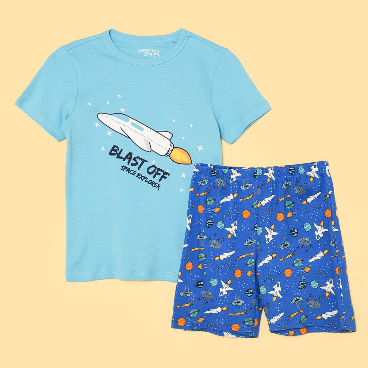 YAMP - Pijama para Niño 2 piezas Cintura elásticada Manga corta de Algodón Yamp