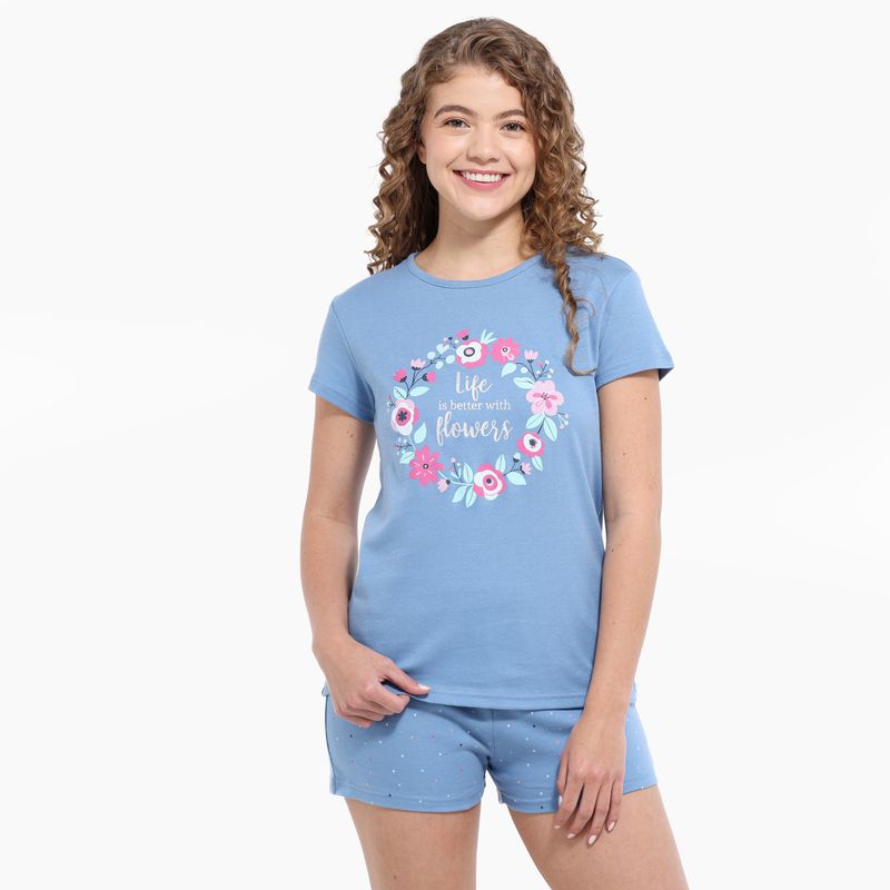 ELV - Pijama para Niña 2 piezas Cintura elásticada Manga corta de Algodón ELV