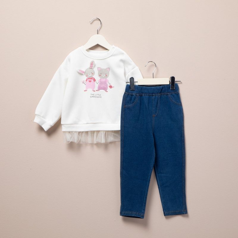 YAMP - Set Saco manga larga + pantalón para Bebé niña en de Algodón Yamp