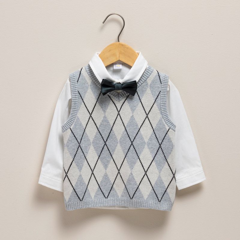 YAMP - Set Camisa manga larga + Corbatín + Chaleco para Bebé niño en Algodón Yamp