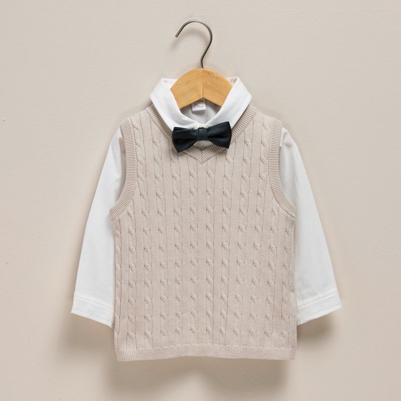 YAMP - Set Camisa manga larga + Corbatín + Chaleco para Bebé niño en Algodón Yamp