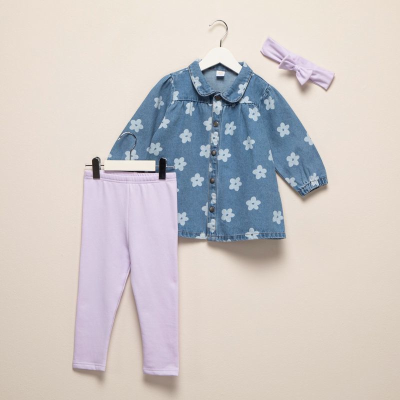 YAMP - Set Camisa manga larga + Leggings + Diadema para Bebé niña en de Algodón Yamp