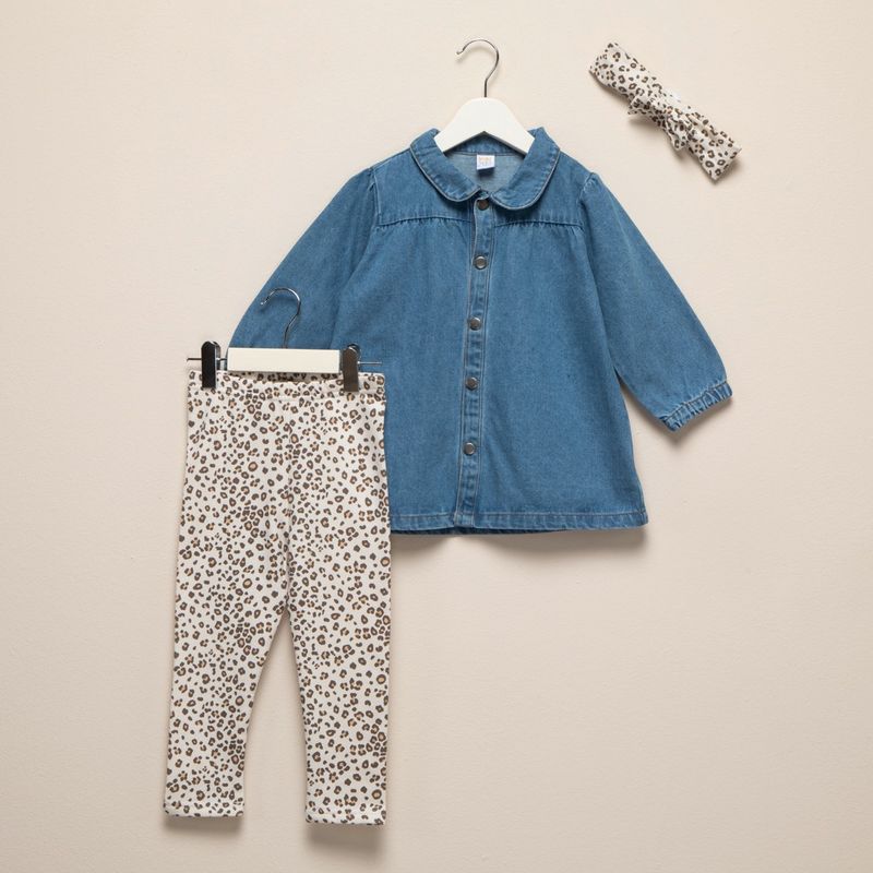 YAMP - Set Camisa manga larga + Leggings + Diadema para Bebé niña en de Algodón Yamp