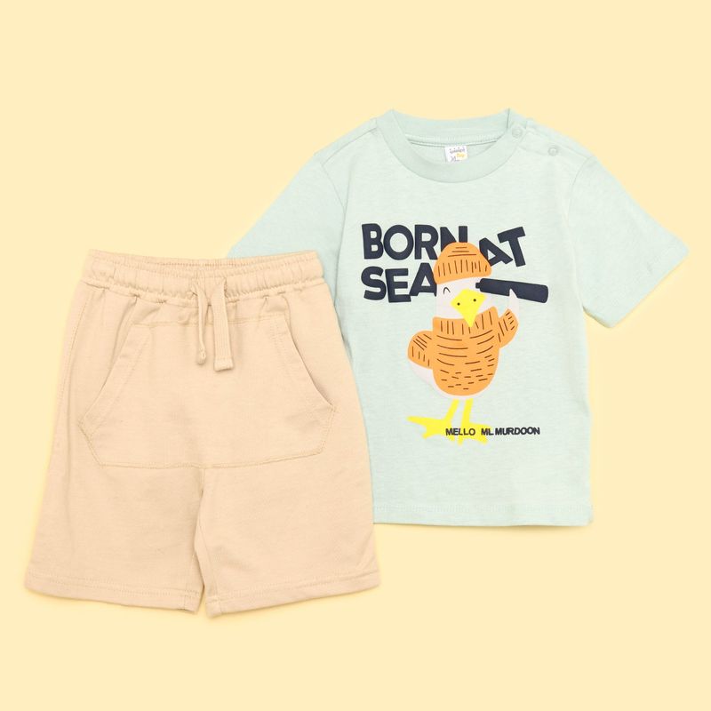 YAMP - Set Camiseta manga corta + Pantaloneta para Bebé niño en de Algodón Yamp