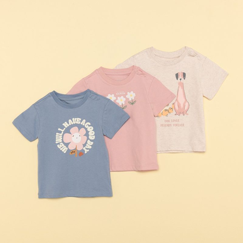 YAMP - Camisetas para Bebé niña Pack de 3 unidades con Estampado Manga corta Yamp