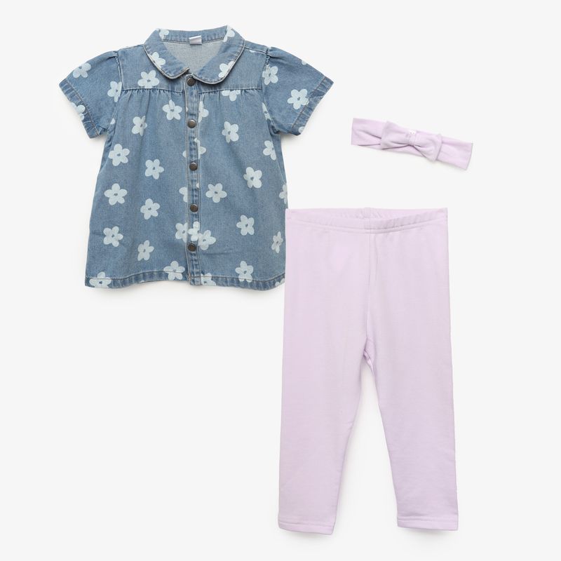 YAMP - Set Camisa manga corta + Leggings + Diadema para Bebé niña en de Algodón Yamp