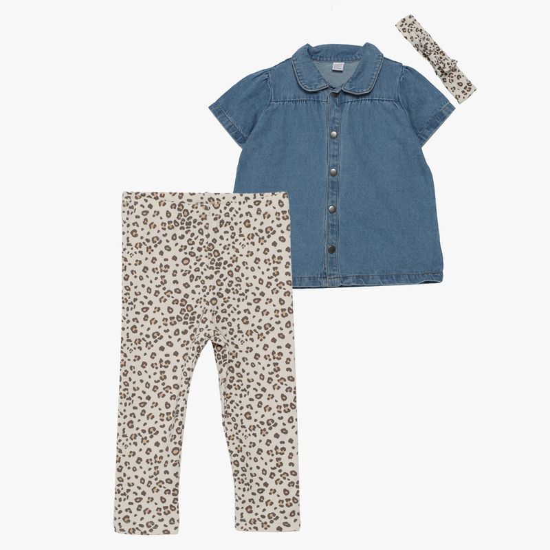 YAMP - Set Camisa manga corta + Leggings + Diadema para Bebé niña en de Algodón Yamp