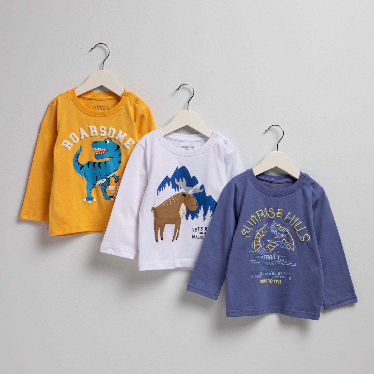 YAMP - Camiseta manga larga Bebé niño Pack de 3 unidades con Estampado Manga larga Algodón Yamp