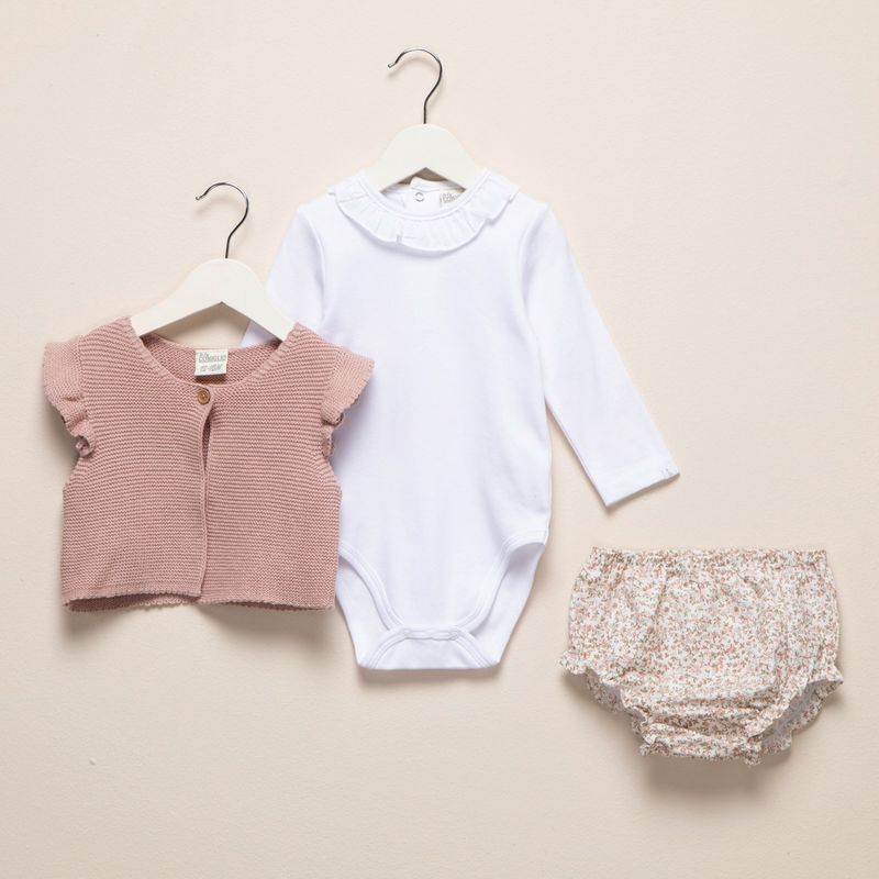 CONIGLIO - Set Chaleco + Body manga larga + Calzón para Bebé niña en Algodón Coniglio