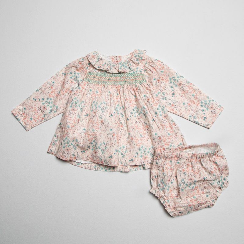 CONIGLIO - Vestido para Bebé niña con Flores con cuello Manga larga de Algodón Coniglio