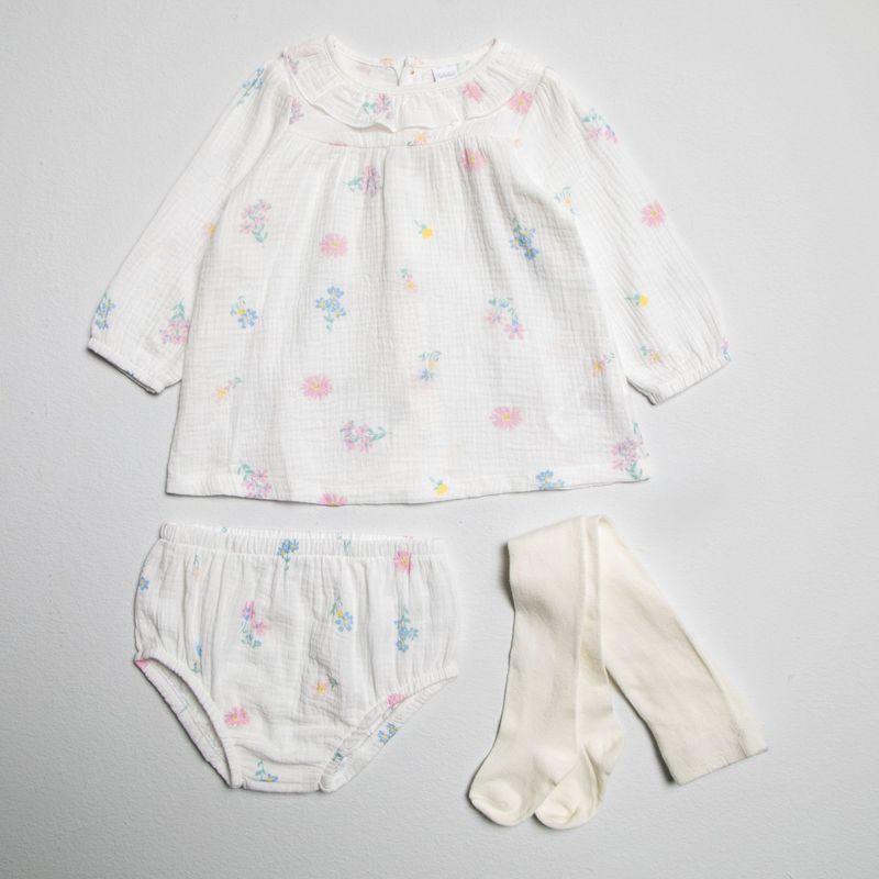 YAMP - Set Vestido + Calzón + Medias pantalón para Bebé niña en Algodón Yamp