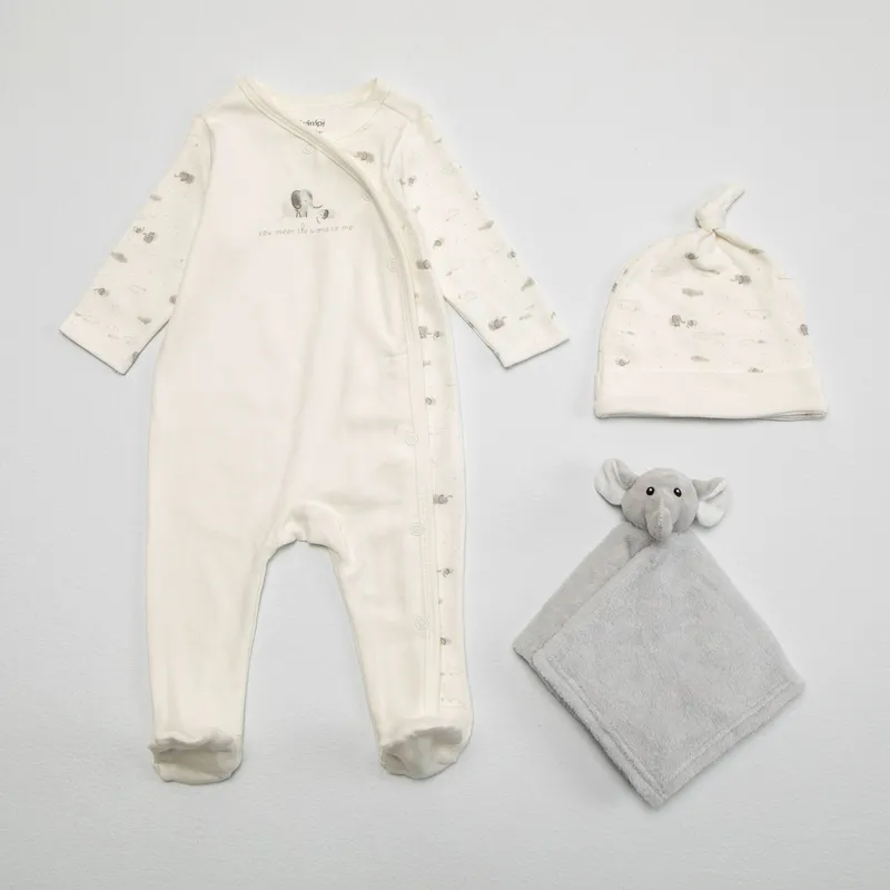 YAMP - Set Pijama enterizo + Gorro + Mini manta para Bebé niño en Algodón Yamp