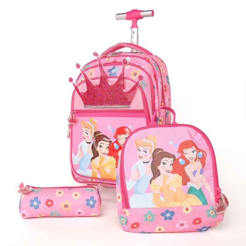  - Maleta con ruedas para niños Princesas Disney: Cenicienta, Ariel y Bella