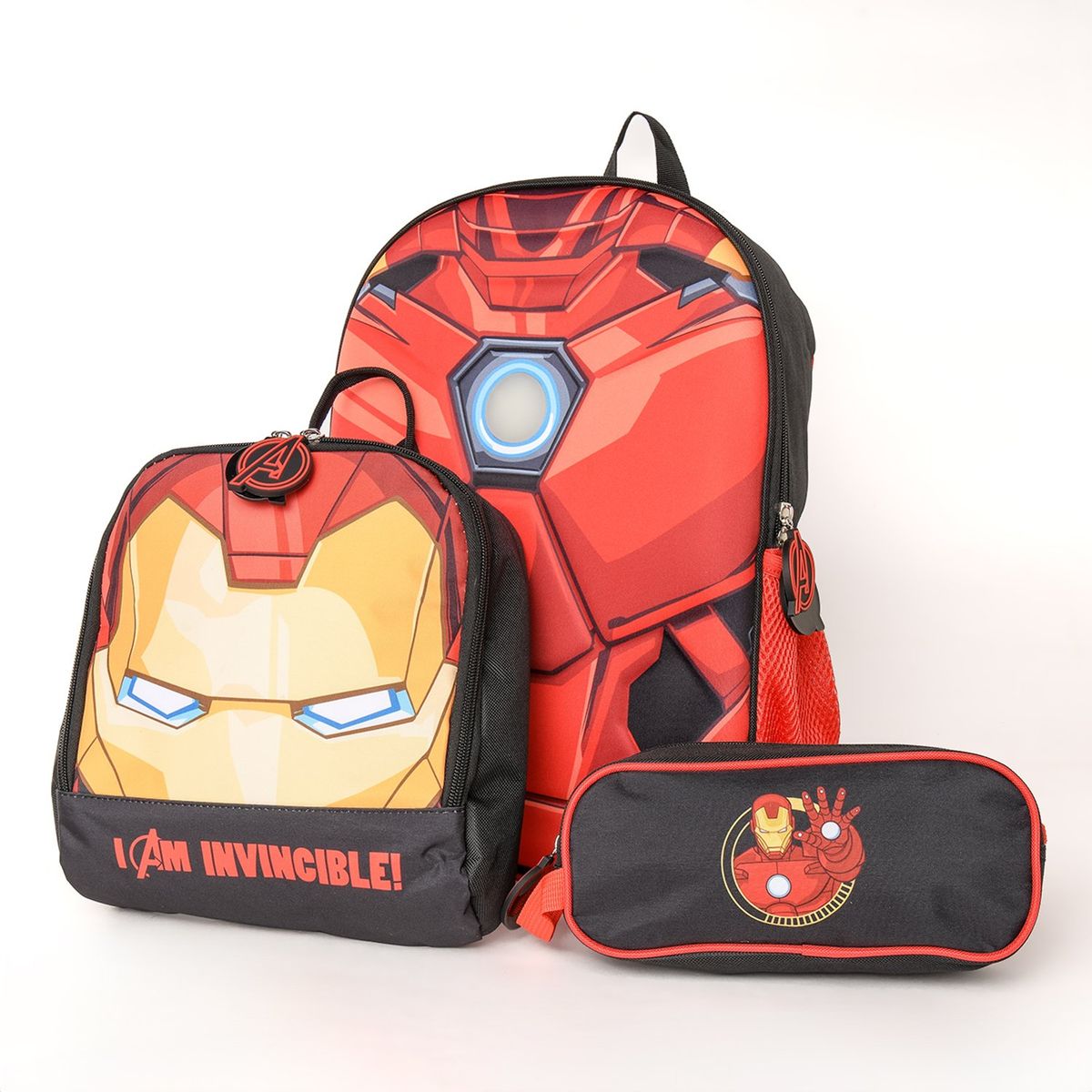 MARVEL - Maleta escolar para niños Iron Man con lonchera y cartuchera
