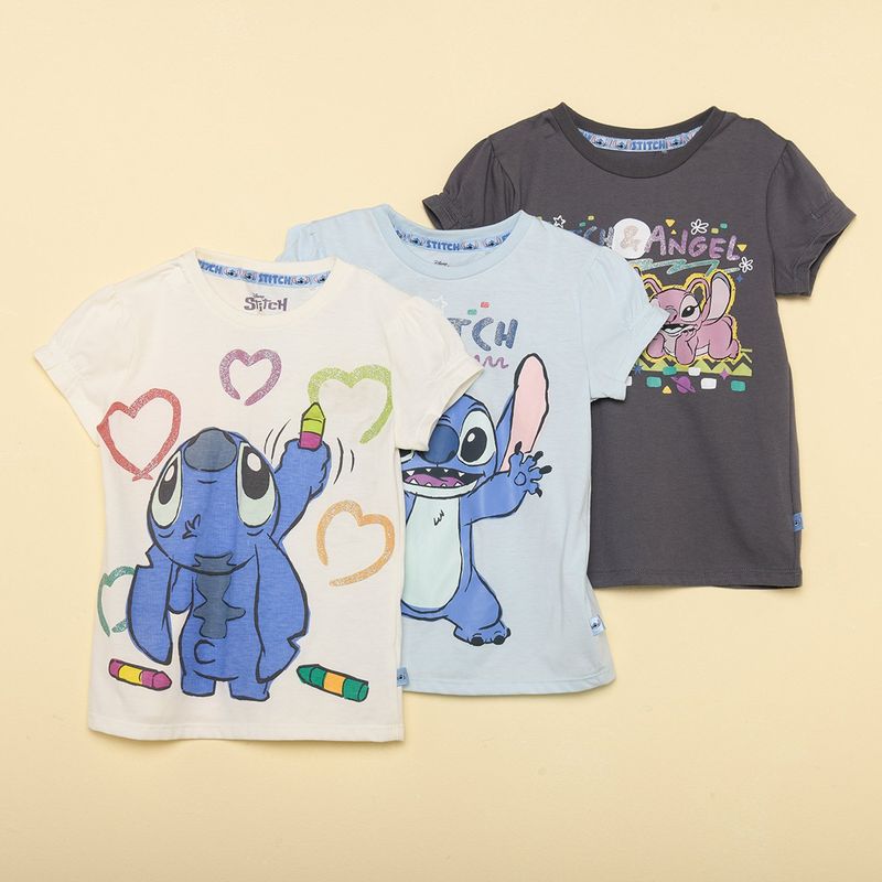 LILO & STITCH - Camiseta para Niña Manga corta Lilo & Stitch de Algodón 