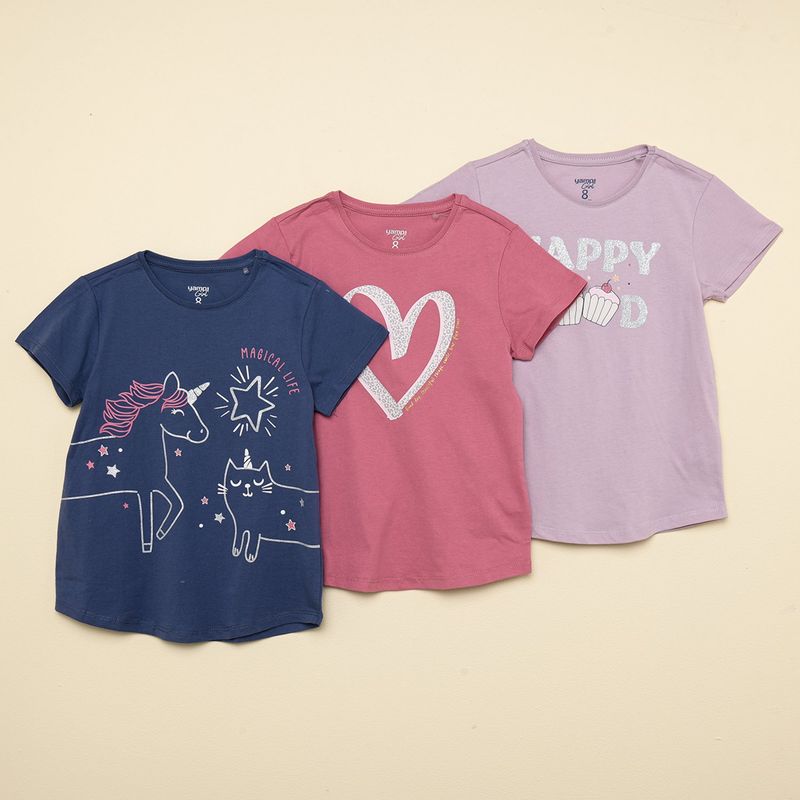 YAMP - Blusa Niña Pack de 3 unidades con Estampado Manga corta de Algodón Yamp