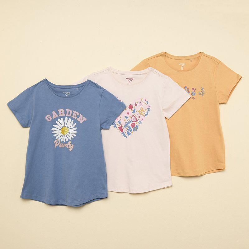 YAMP - Blusa Niña Pack de 3 unidades con Estampado Manga corta de Algodón Yamp