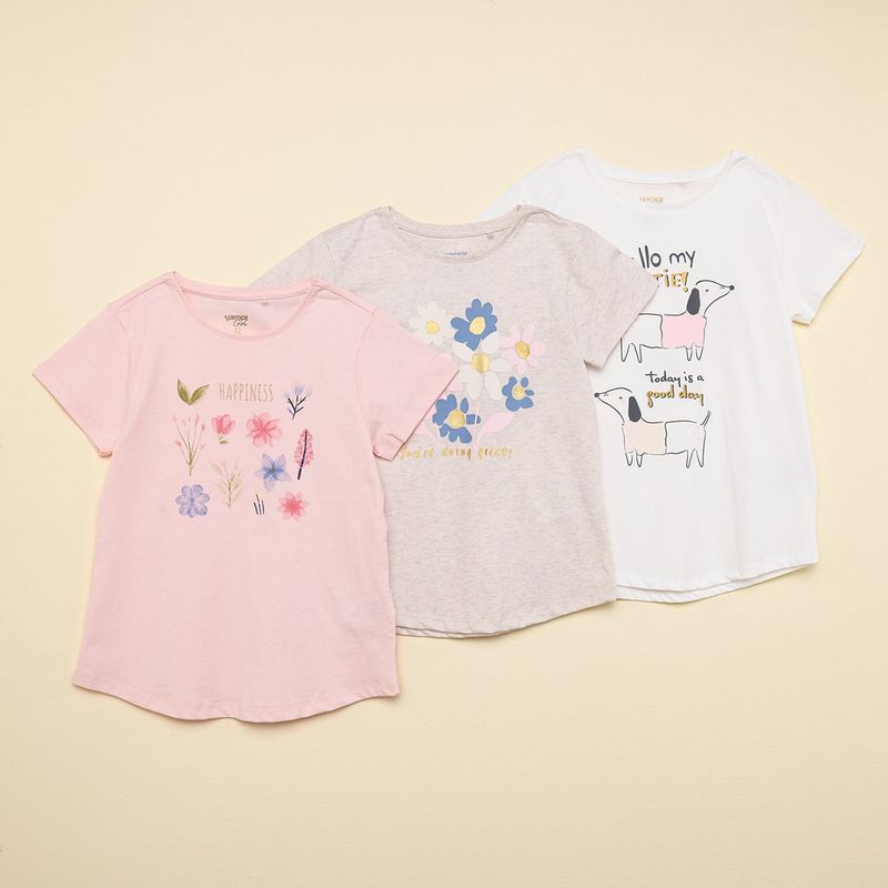 YAMP - Blusa Niña Pack de 3 unidades con Estampado Manga corta de Algodón Yamp