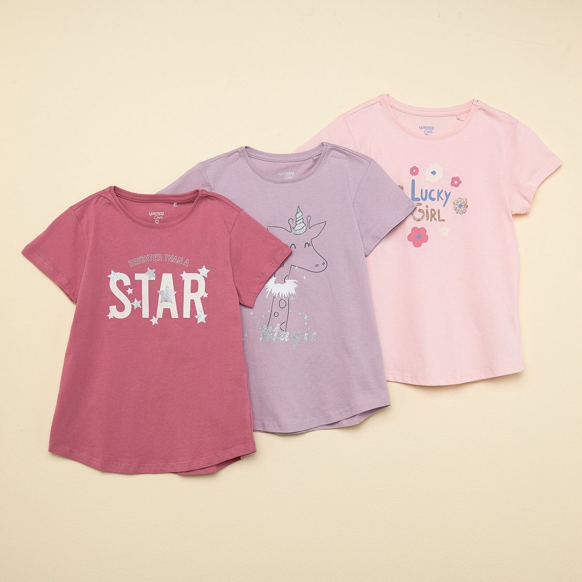 YAMP - Blusa Niña Pack de 3 unidades con Estampado Manga corta de Algodón Yamp