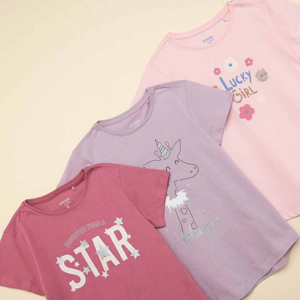 YAMP - Blusa Niña Pack de 3 unidades con Estampado Manga corta de Algodón Yamp