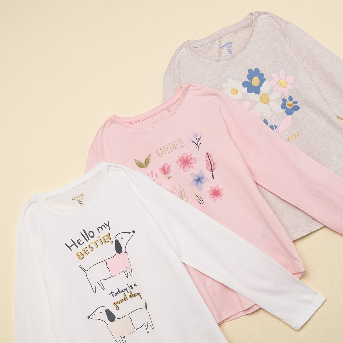 YAMP - Blusa Niña Pack de 3 unidades con Estampado Manga larga de Algodón Yamp