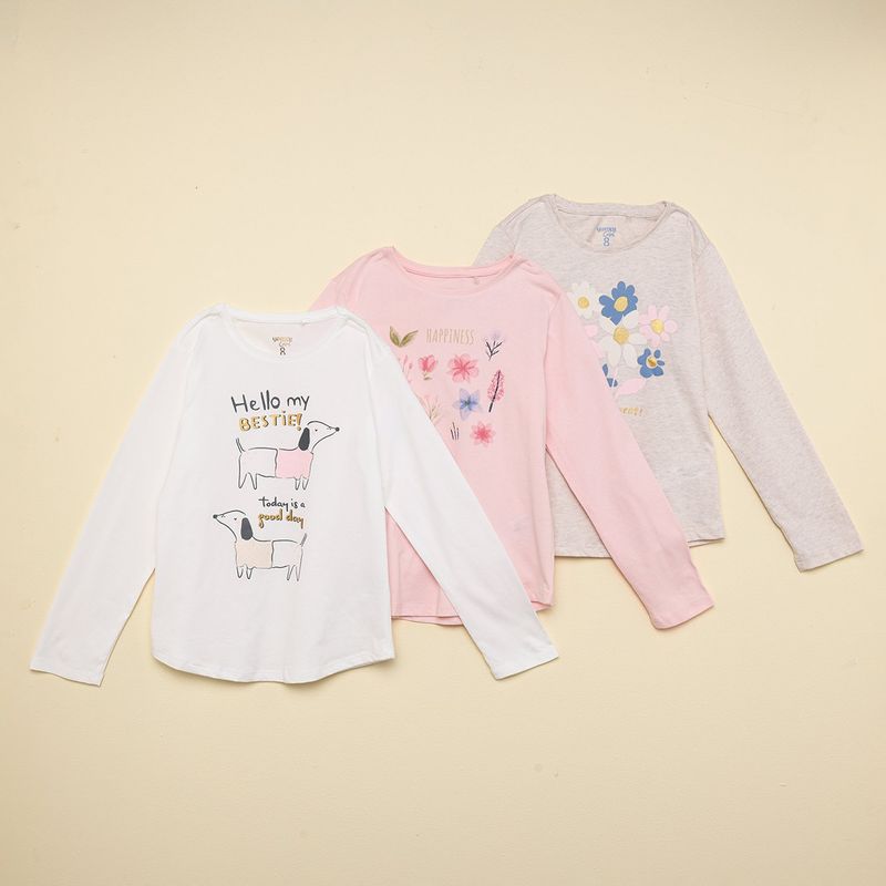 YAMP - Blusa Niña Pack de 3 unidades con Estampado Manga larga de Algodón Yamp