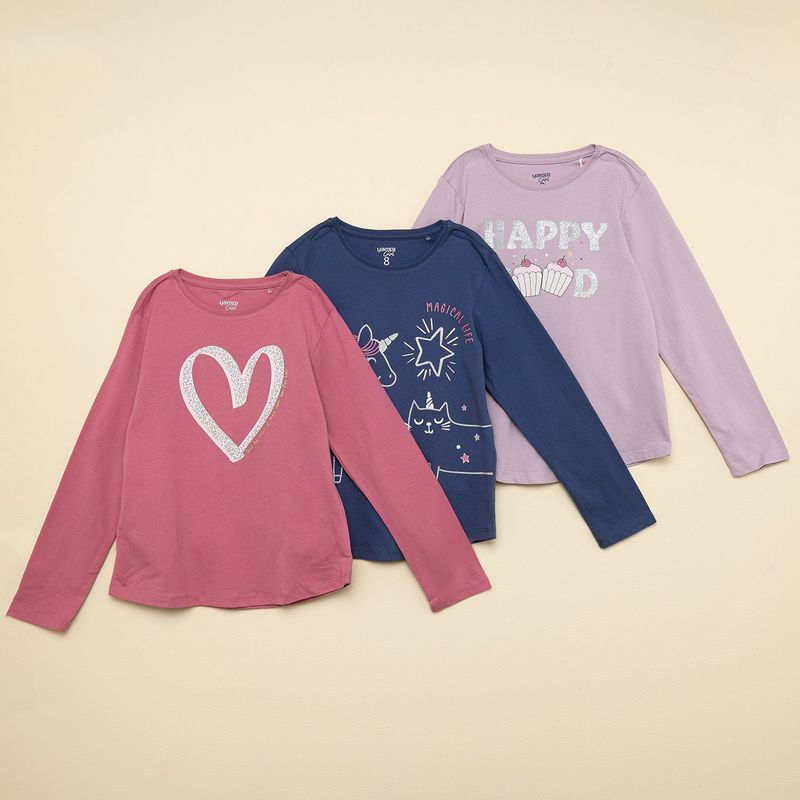 YAMP - Blusa Niña Pack de 3 unidades con Estampado Manga larga de Algodón Yamp