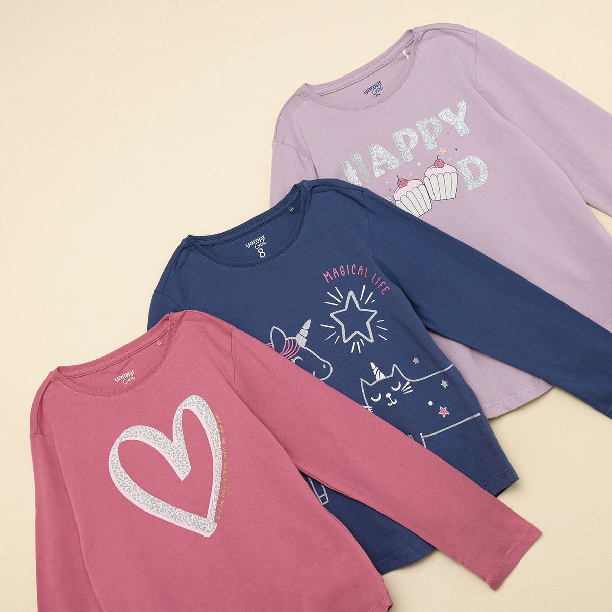 YAMP - Blusa Niña Pack de 3 unidades con Estampado Manga larga de Algodón Yamp