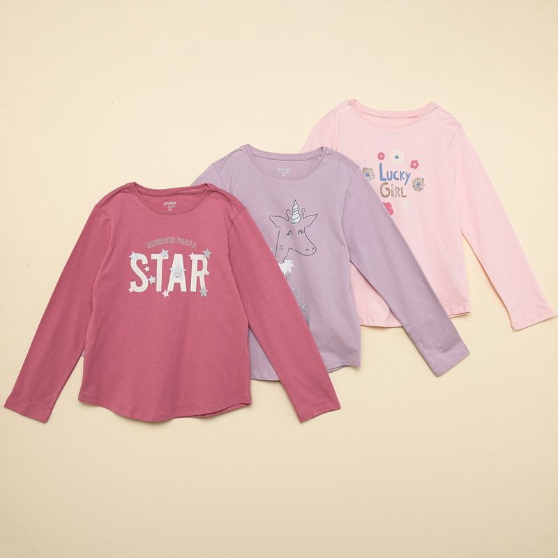YAMP - Blusa Niña Pack de 3 unidades con Estampado Manga larga de Algodón Yamp