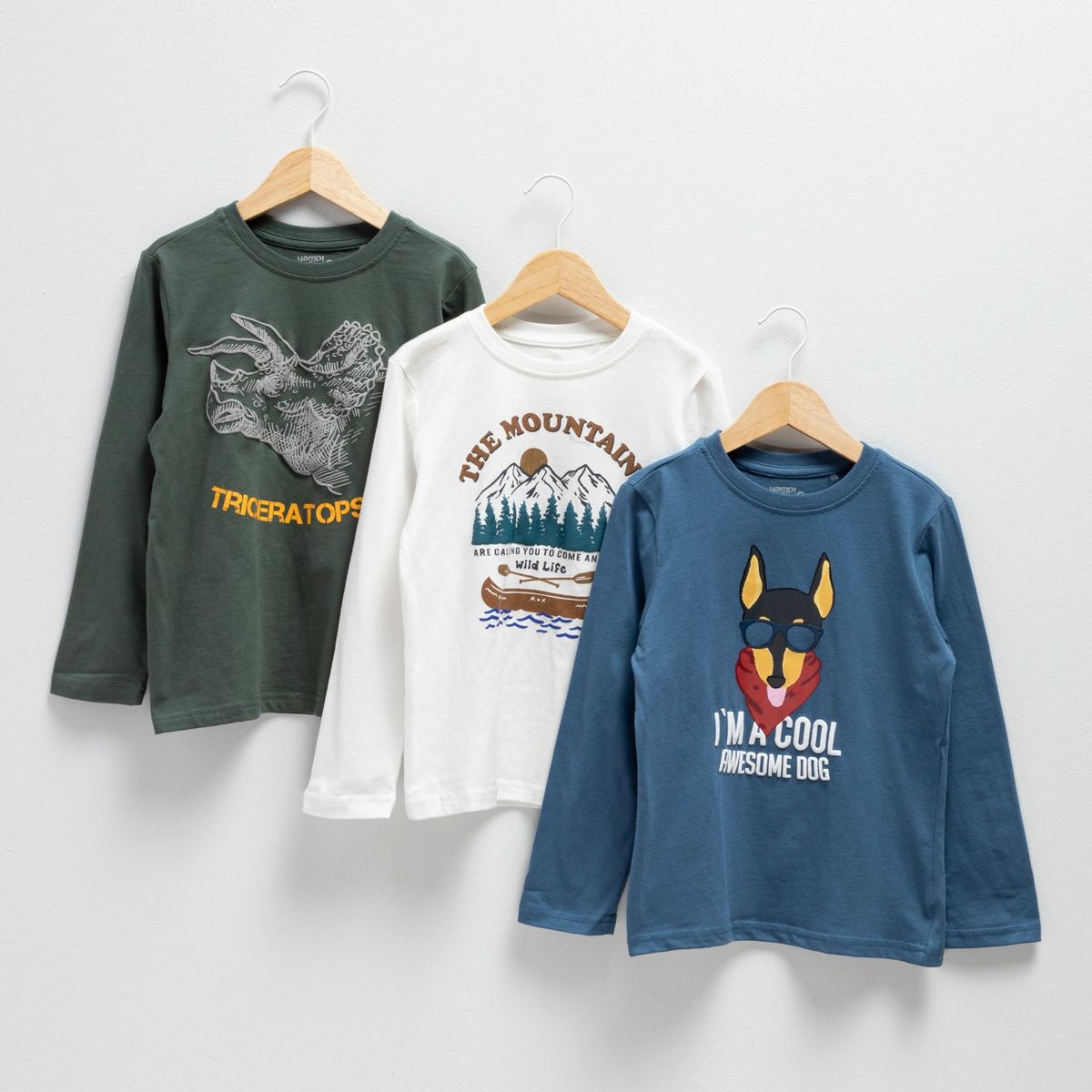 YAMP - Camiseta Niño Pack de 3 unidades con Estampado Manga larga de Algodón Yamp