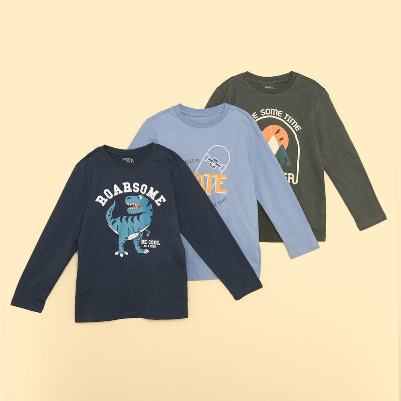 YAMP - Camiseta Niño Pack de 3 unidades con Estampado Manga larga de Algodón Yamp
