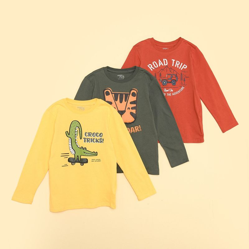 YAMP - Camiseta Niño Pack de 3 unidades con Estampado Manga larga de Algodón Yamp