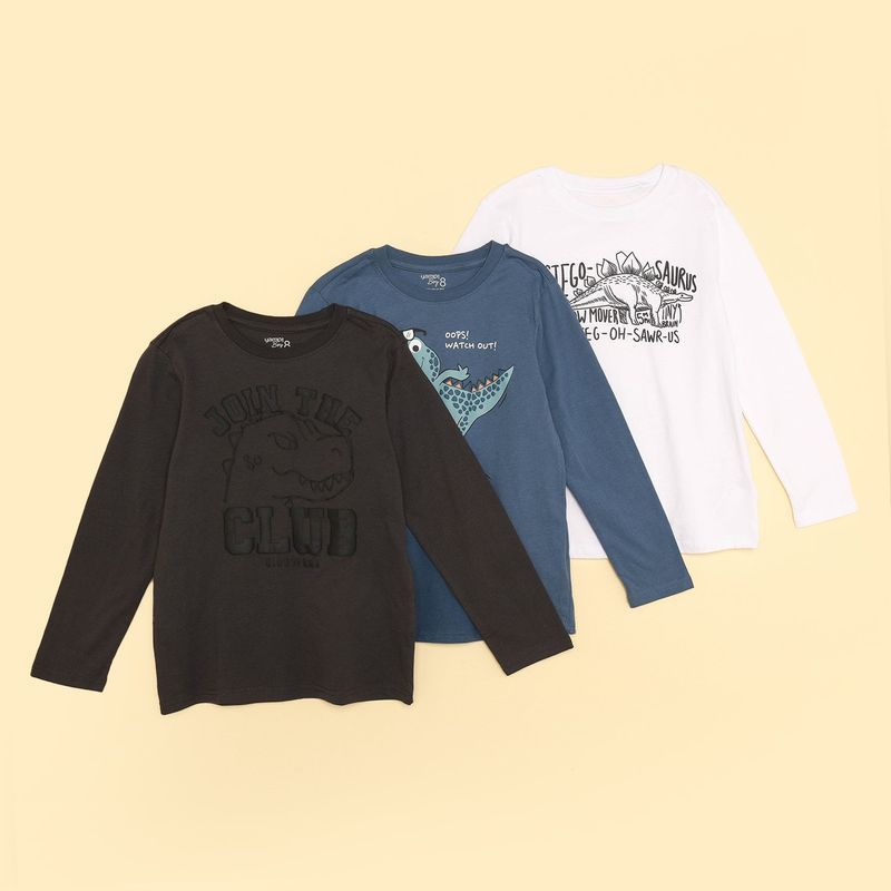 YAMP - Camiseta Niño Pack de 3 unidades con Estampado Manga larga de Algodón Yamp