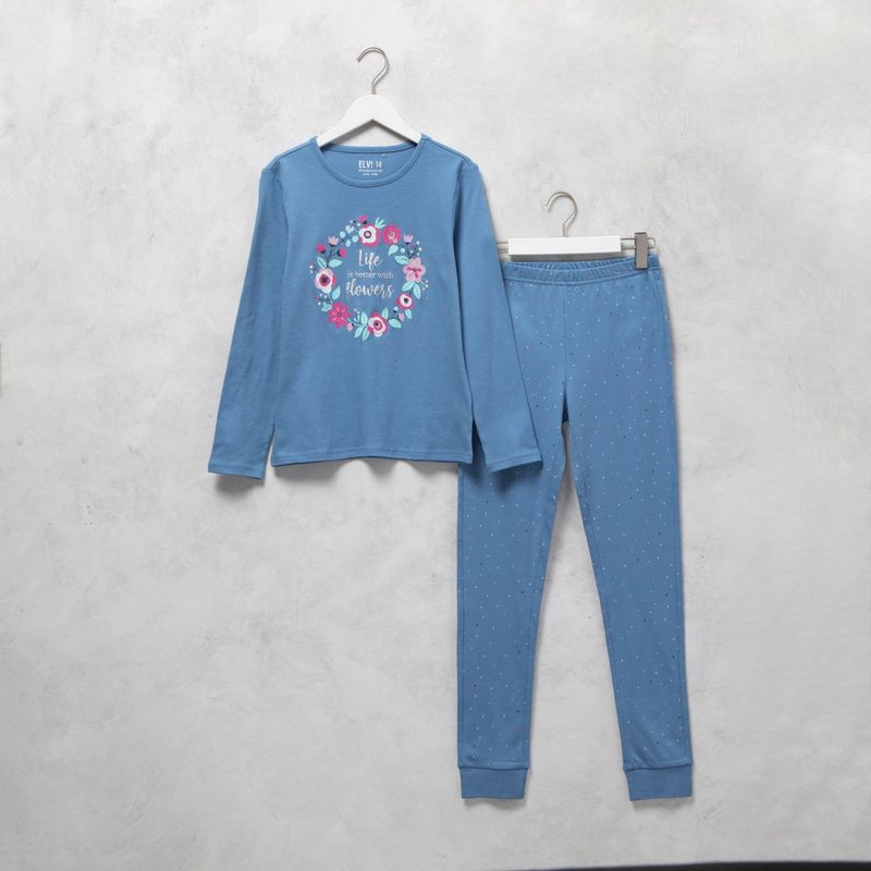 ELV - Pijama para Niña 2 piezas Cintura elásticada Manga larga de Algodón ELV