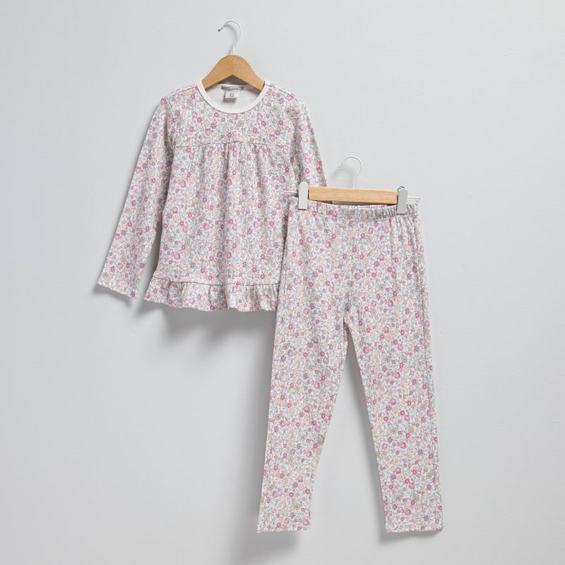 CONIGLIO - Pijama para Niña 2 piezas con Flores Cintura elásticada Manga larga de Algodón Coniglio