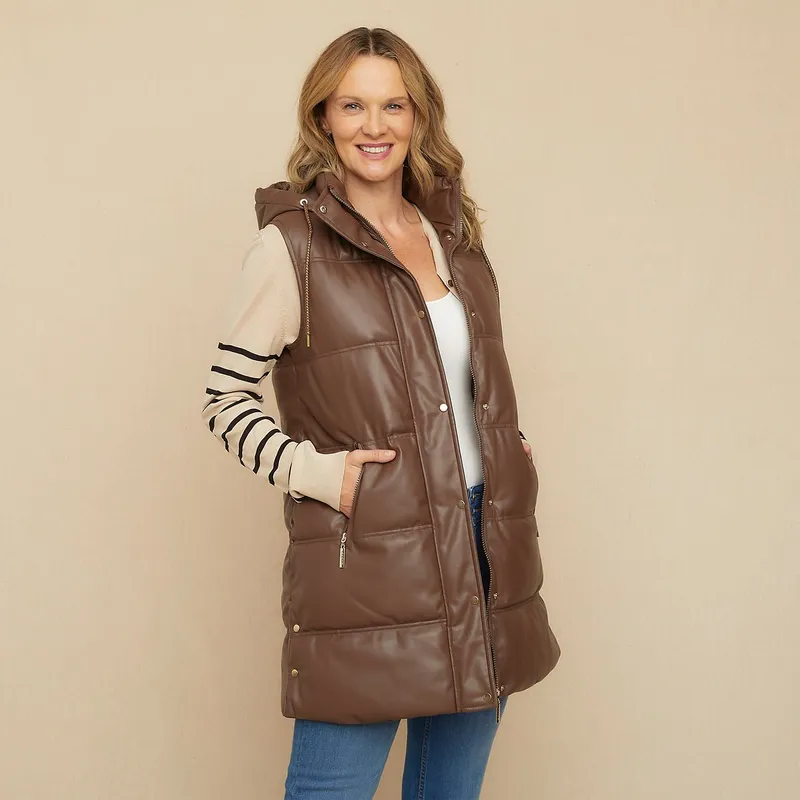 SOUTHLAND - Chaleco Mujer Acolchado de Efecto cuero Southland
